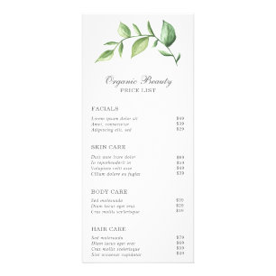 Elegant Rustic Greenery Beauty Salon Price List Rack Card