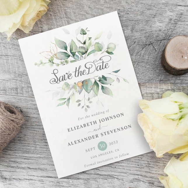 Elegant Rustic greenery eucalyptus leaf wedding Save The Date (Creator Uploaded)