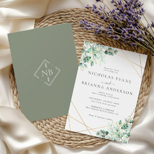 Elegant Rustic Greenery Eucalyptus Leaves Wedding Invitation