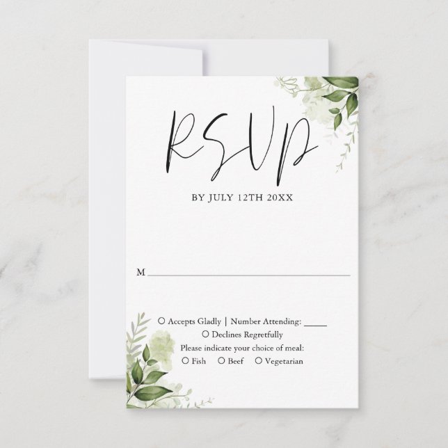 Elegant Rustic Greenery Floral Wedding RSVP Card (Front)