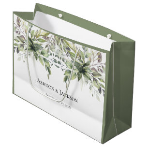 Elegant Rustic Greenery Foilage Names Wedding Large Gift Bag