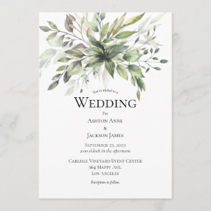 Elegant Rustic Greenery Foilage Wedding Invitation