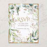 Elegant Rustic Greenery Gold Glitter Wedding RSVP
