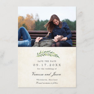 Elegant Rustic Greenery Photo Save the Date Invitation