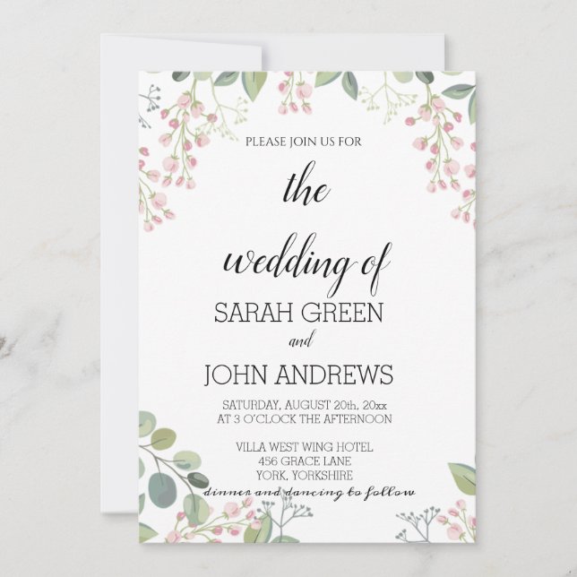 Elegant Rustic Greenery Watercolor Wedding Invitation (Front)