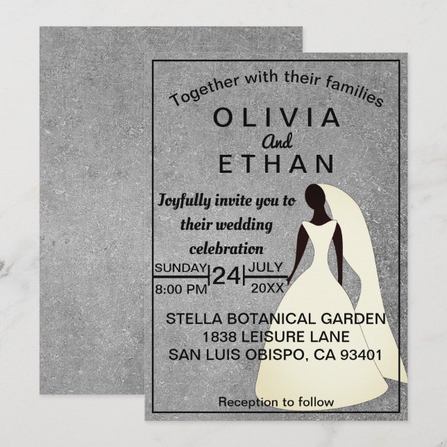 Elegant Rustic Grey Concrete Bride Chic Wedding Invitation (Front/Back)