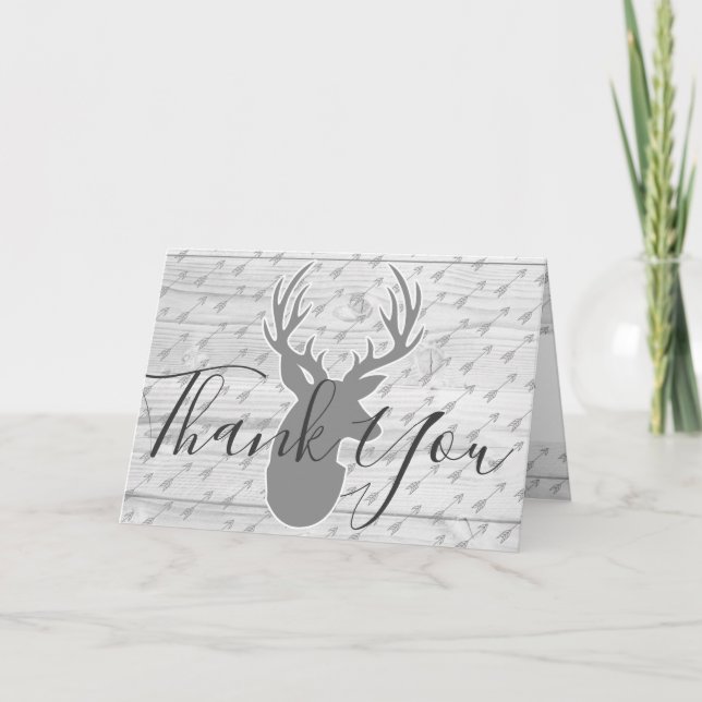 Elegant Rustic Grey Deer & White Wood Thank You Card (Front)