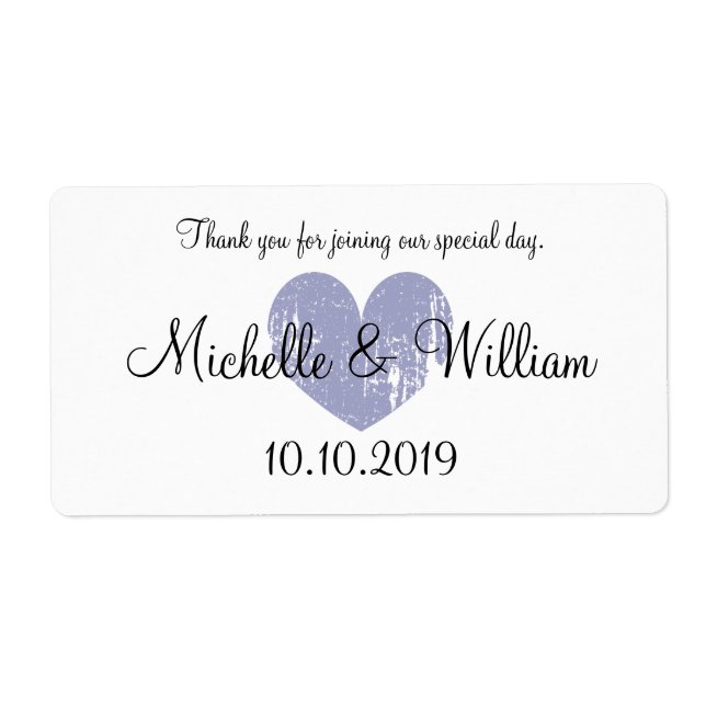 Elegant rustic heart wedding water bottle labels (Front)