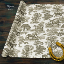 Elegant Rustic Horses Beige Toile