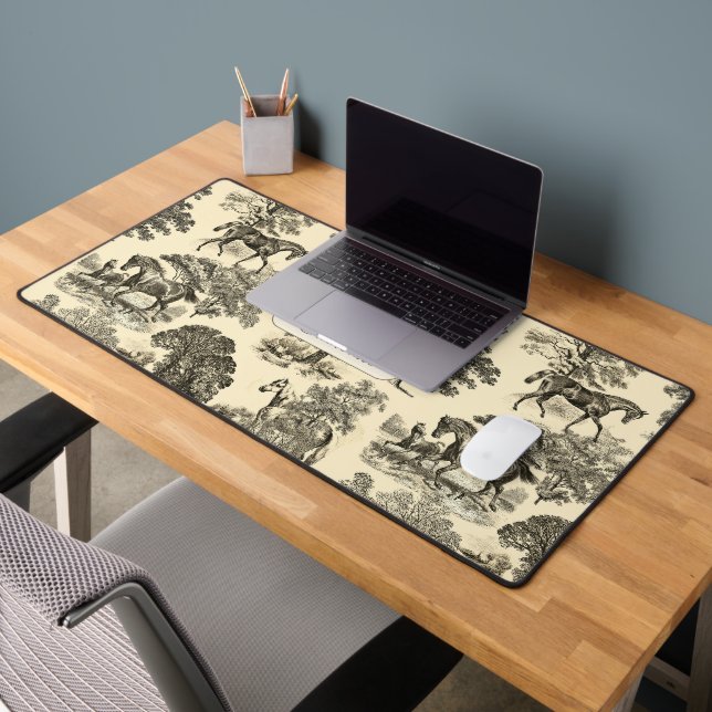 Elegant Rustic Horses Trees Beige Tan Toile  Desk Mat (Office 2)