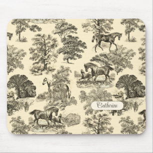 Elegant Rustic Horses Trees Beige Tan Toile  Mouse Mat