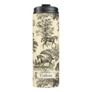 Elegant Rustic Horses Trees Beige Tan Toile  Thermal Tumbler