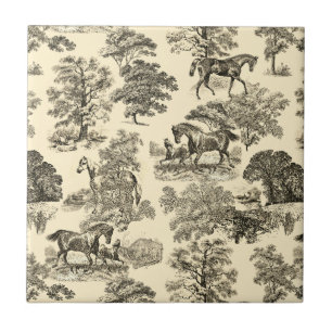 Elegant Rustic Horses Trees Beige Tan Toile  Tile