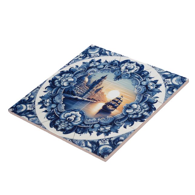 Elegant Rustic Indigo Blue Azulejo Tile Design (Side)