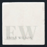Elegant Rustic Ivory Dusky Grey Green Monogram Stone Coaster<br><div class="desc">If you need any further customisation please feel free to message me on yellowfebstudio@gmail.com.</div>