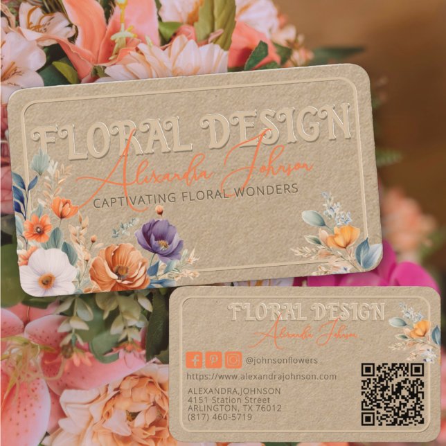 Elegant Rustic Kraft Boho Floral Design Embossed  Business Card (Creator Uploaded)
