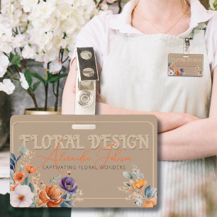 Elegant Rustic Kraft Boho Floral Design Embossed ID Badge