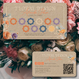 Elegant Rustic Kraft Boho Floral Design Embossed Loyalty Card