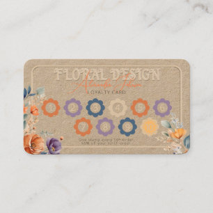 Elegant Rustic Kraft Boho Floral Design Embossed Loyalty Card