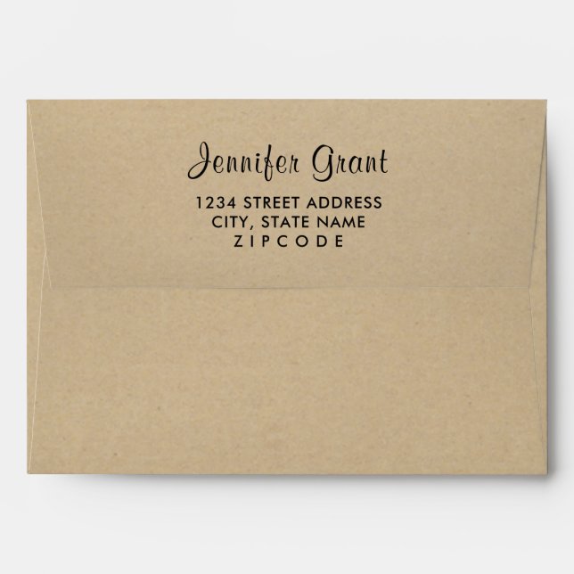 Elegant Rustic Kraft Brown and Black Wedding Envelopes (Back (Top Flap))