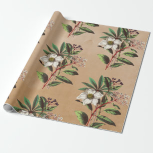Elegant Rustic Kraft Christmas Roses Wrapping Paper
