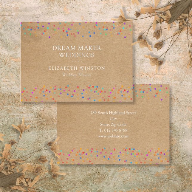 Elegant Rustic Kraft Colourful Confetti Business Card (Elegant Rustic Kraft Colorful Confetti Business Card)