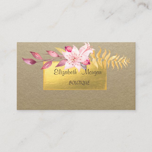 Elegant Rustic ,Kraft,Gold ,Flower Business Card (Front)