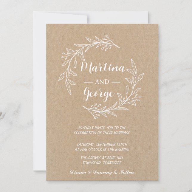  Elegant Rustic kraft Minimal Leaf wedding Invitation (Front)