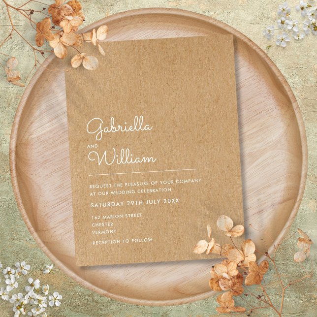 Elegant Rustic Kraft Minimalist Wedding Invitation Postcard (Elegant Rustic Kraft Minimalist Wedding Invitation Postcard)