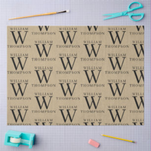 Elegant Rustic Kraft Monogrammed Name Tissue Paper