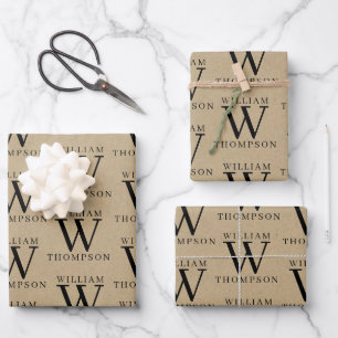 Elegant Rustic Kraft Monogrammed Name Wrapping Paper Sheet