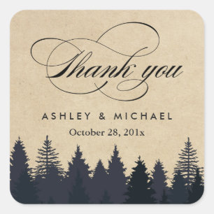 Elegant Rustic Kraft Pine Trees Thank You Favour Square Sticker
