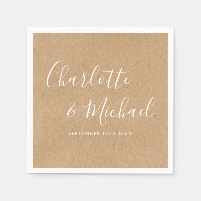 Elegant Rustic Kraft Signature Wedding Napkin (Front)