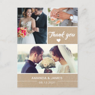 Elegant Rustic Kraft Wedding Photo Thank You Postcard