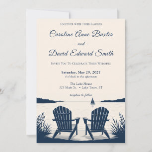 Elegant Rustic Lakeside Adirondack Chairs Wedding Invitation