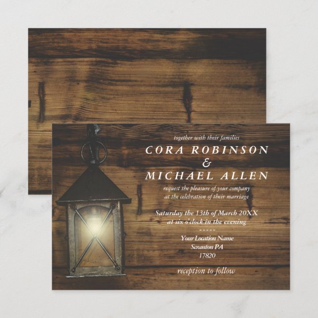 Elegant Rustic Lantern Lights Wedding Card (Front/Back)