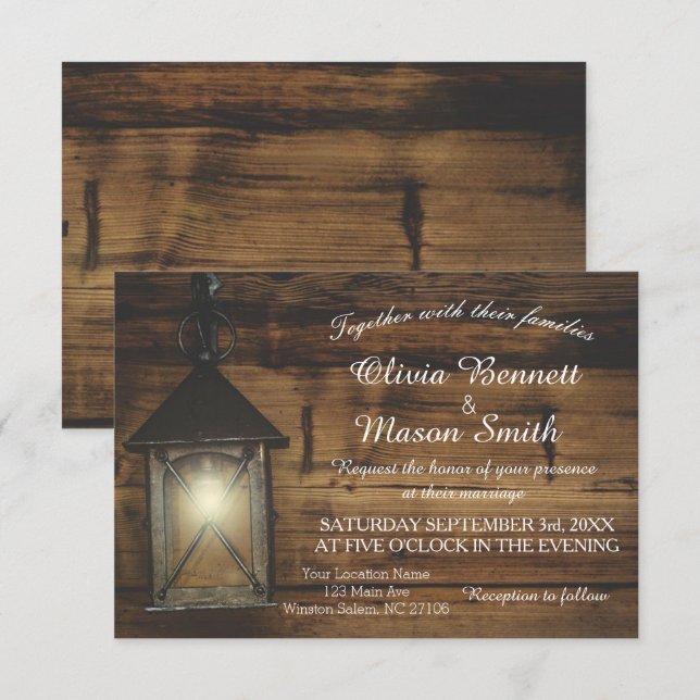 Elegant Rustic Lantern Lights Wedding Card (Front/Back)