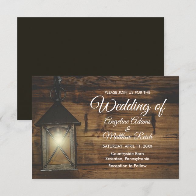 Elegant Rustic Lantern Lights Wedding Card (Front/Back)