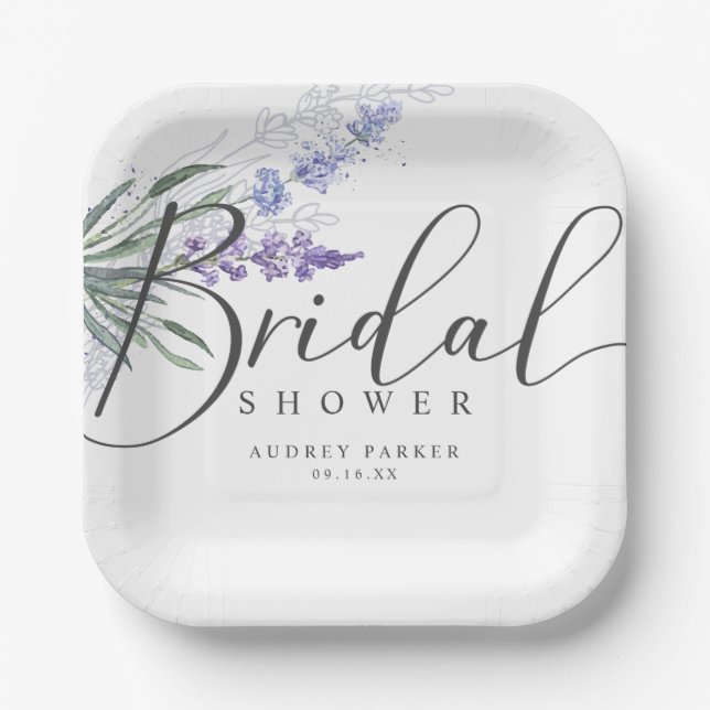 Elegant Rustic Lavender Bridal Shower Paper Plate (Front)