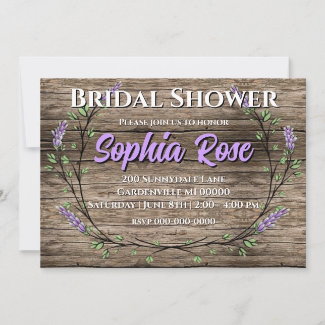 Elegant rustic lavender Wedding Invitation (Front)