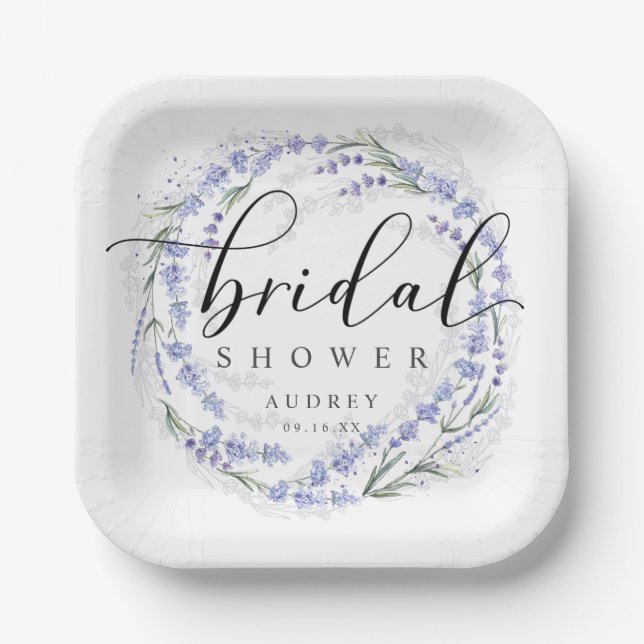 Elegant Rustic Lavender Wreath Bridal Shower Paper Plate (Front)