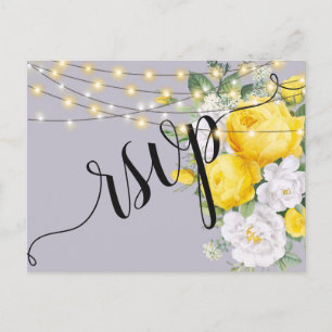 Elegant Rustic lights Yellow Flo RSVP Invitation  