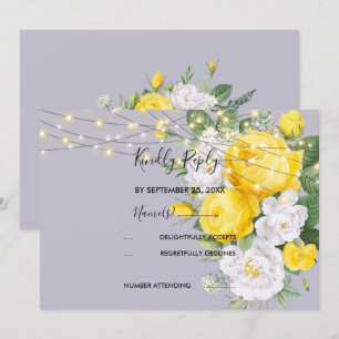 Elegant Rustic lights Yellow Flora RSVP Invitation