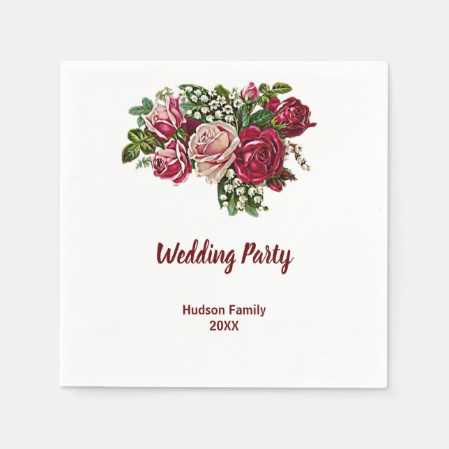 Elegant Rustic Maroon/Burgundy Rose Wedding Party  Napkin (Front)
