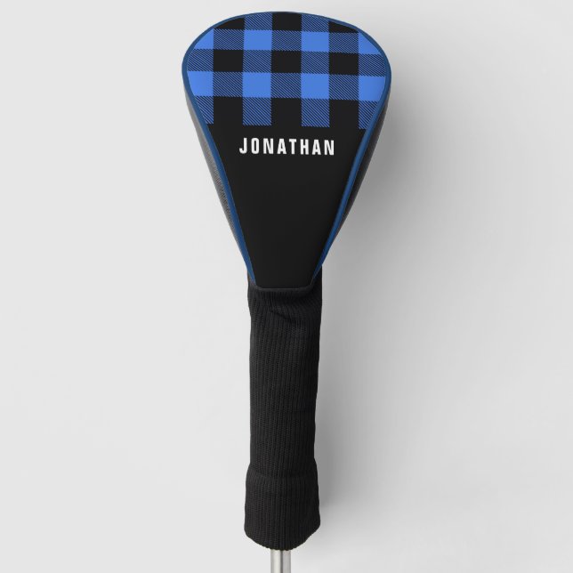 Elegant Rustic Masculine Black Blue Buffalo Plaid Golf Head Cover (Front)