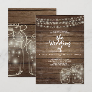 Elegant Rustic Mason Jar Lights Wedding Invitation