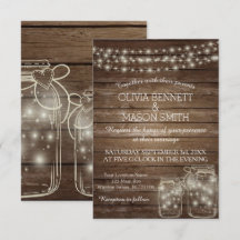 Elegant Rustic Mason Jar Lights Wedding Invitation