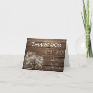 Elegant Rustic Mason Jar Lights Wedding Thank You Card