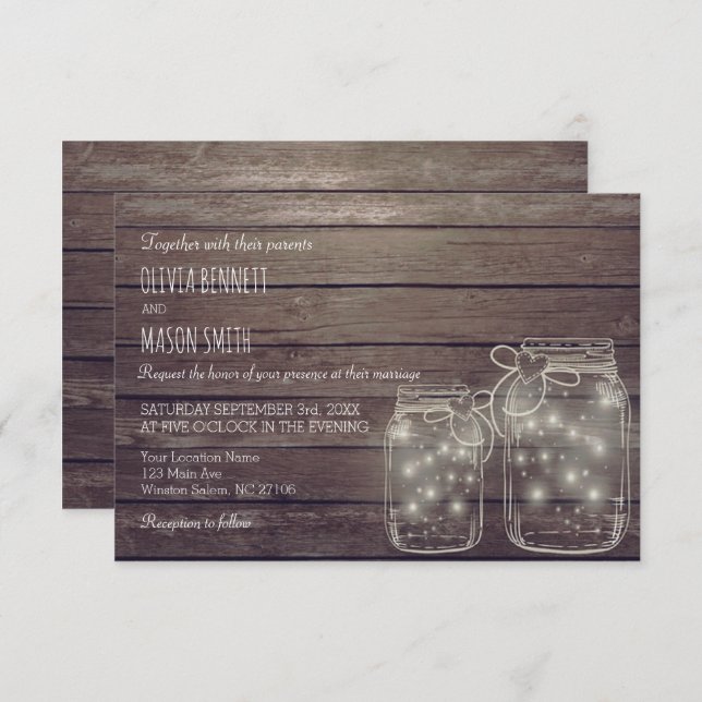 Elegant Rustic Mason Jar Sangria Wedding Card (Front/Back)
