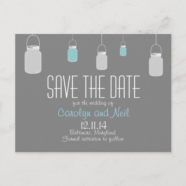 Elegant Rustic Mason Jars Save the Date PostCard (Front)